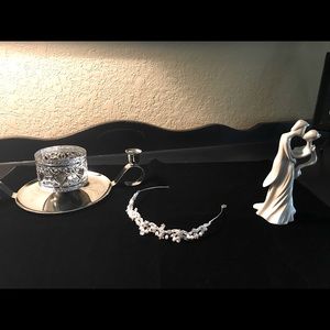 Wedding cake topper, tiara & unity candle holder
